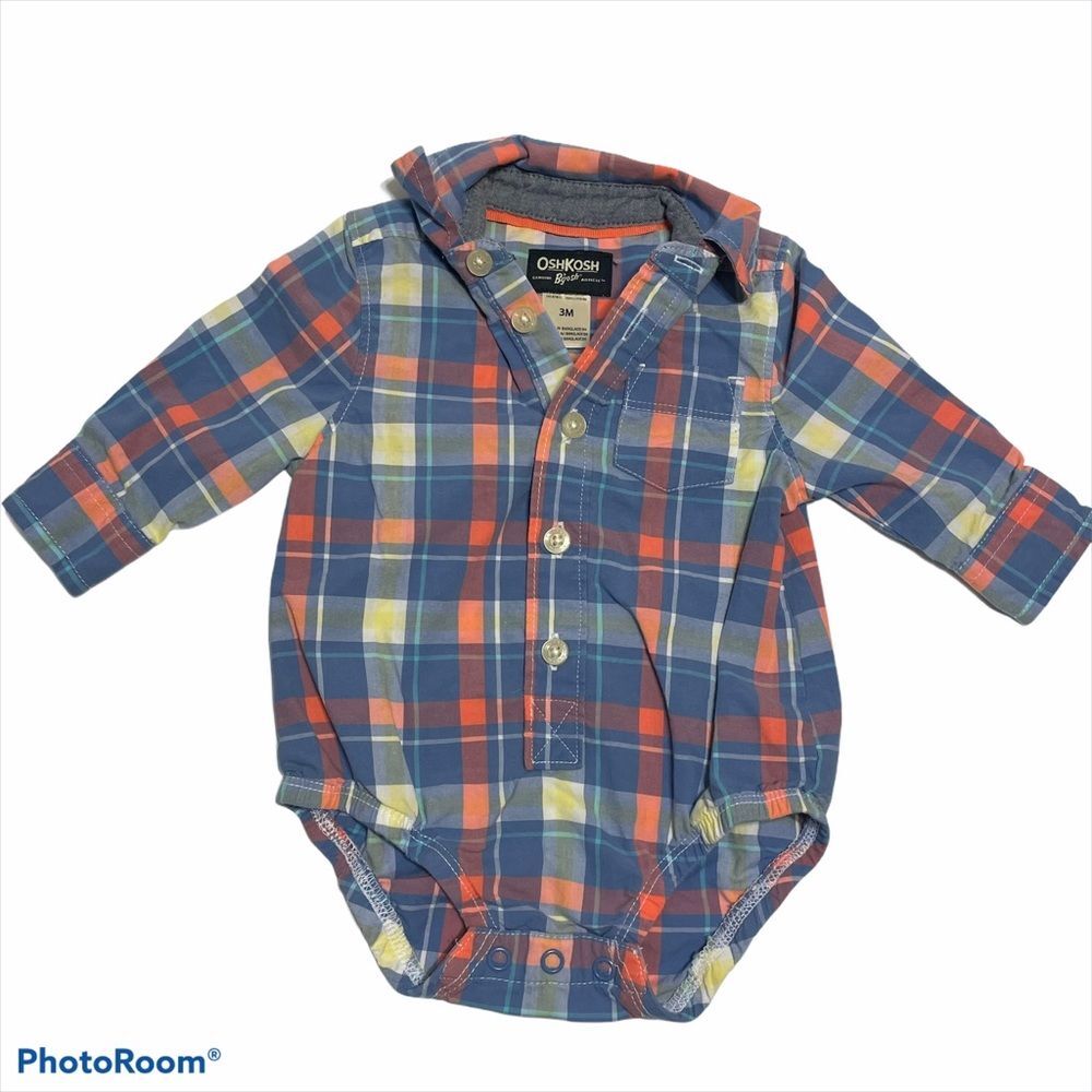OSHKOSH B'GOSH PLAID ONE PIECE SHIRT SIZE 3 Month